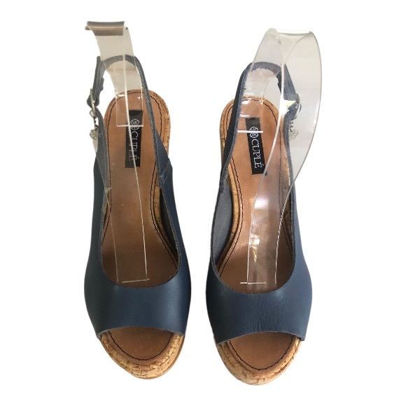 Cuple Navy Blue Sexy Slingback Peeptoe on Cork Made in Spain - Picture 3 of 4